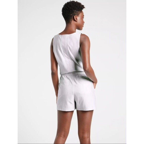 Athleta Women's Romper White Sleeveless Shorts Cinch Waist Size XL - Picture 2 of 13